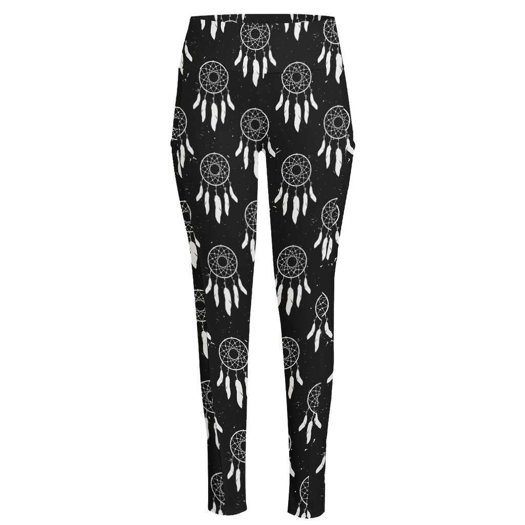 Black And White Dream Catcher Print High-Waisted Pocket Leggings