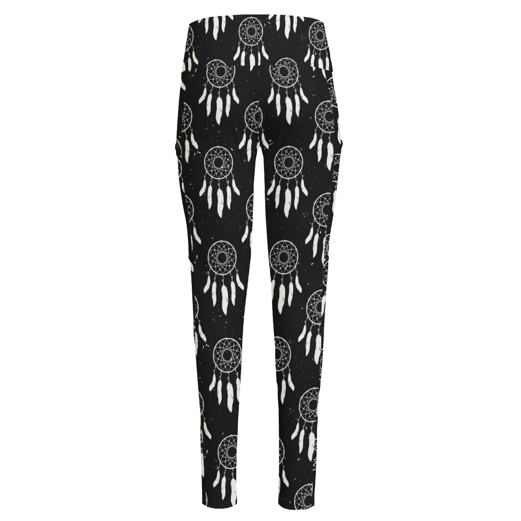 Black And White Dream Catcher Print High-Waisted Pocket Leggings