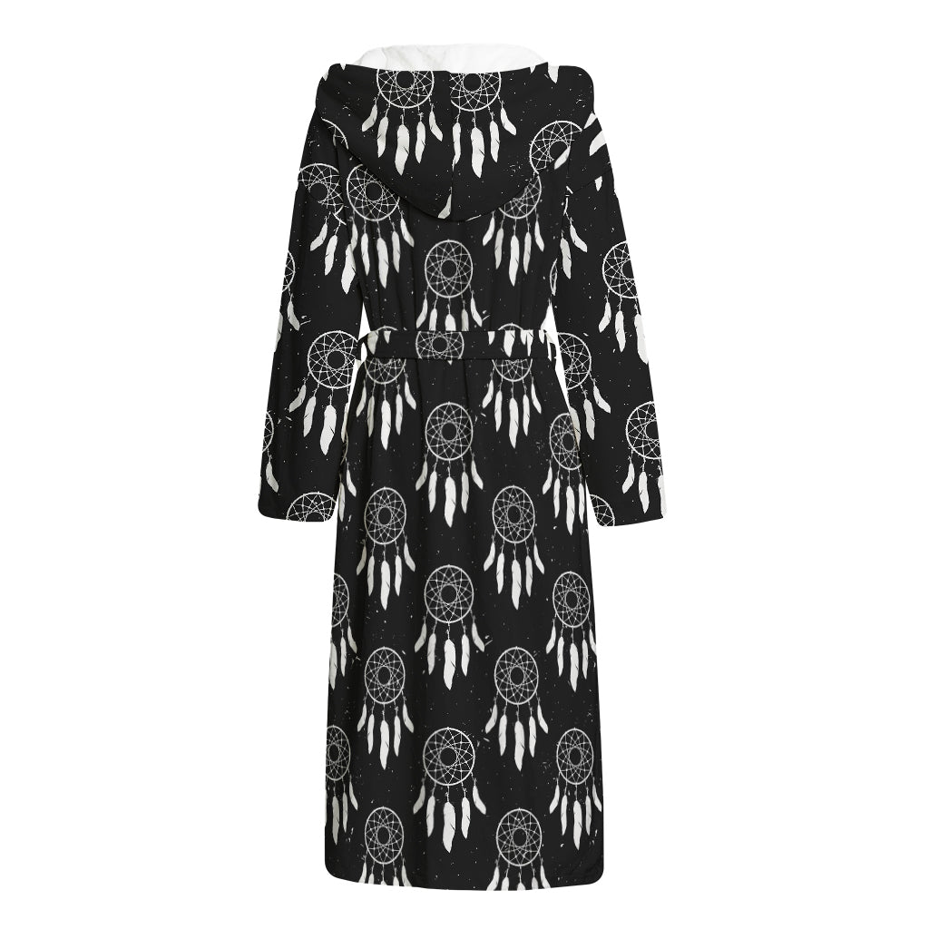 Black And White Dream Catcher Print Hooded Bathrobe