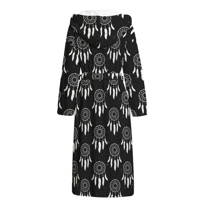 Black And White Dream Catcher Print Hooded Bathrobe