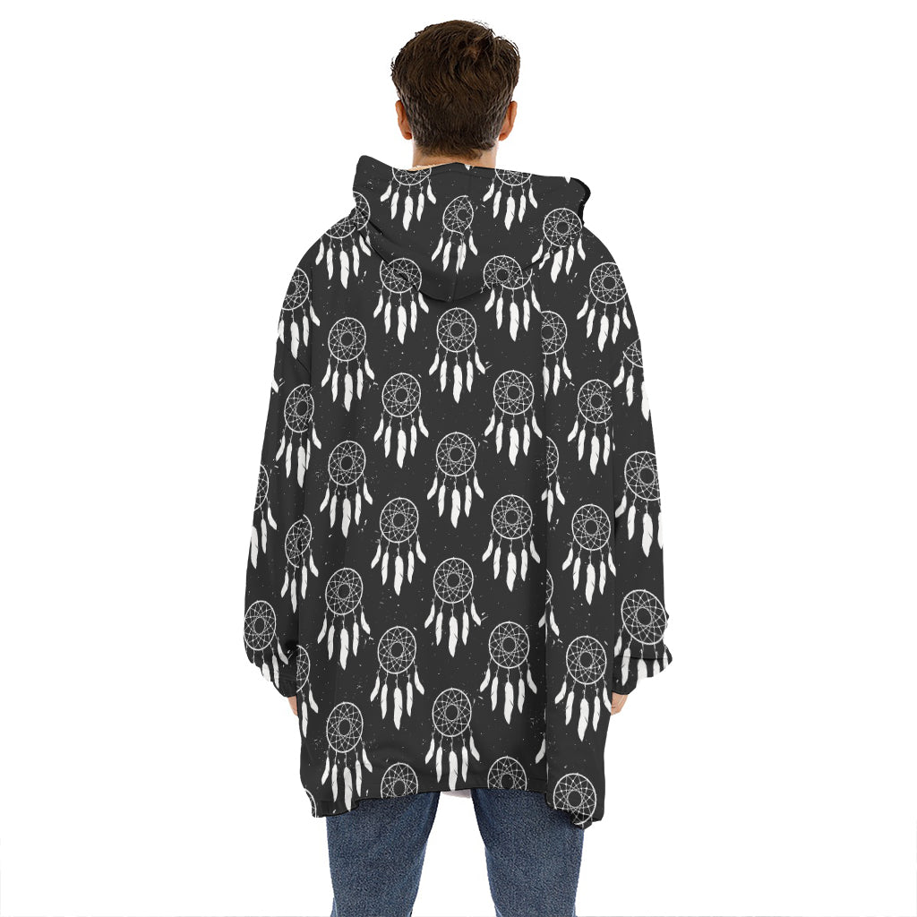Black And White Dream Catcher Print Hoodie Blanket