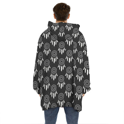 Black And White Dream Catcher Print Hoodie Blanket
