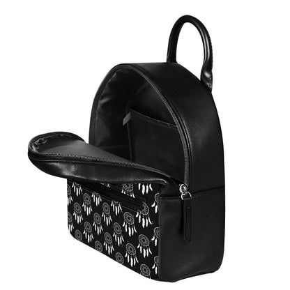 Black And White Dream Catcher Print Leather Backpack
