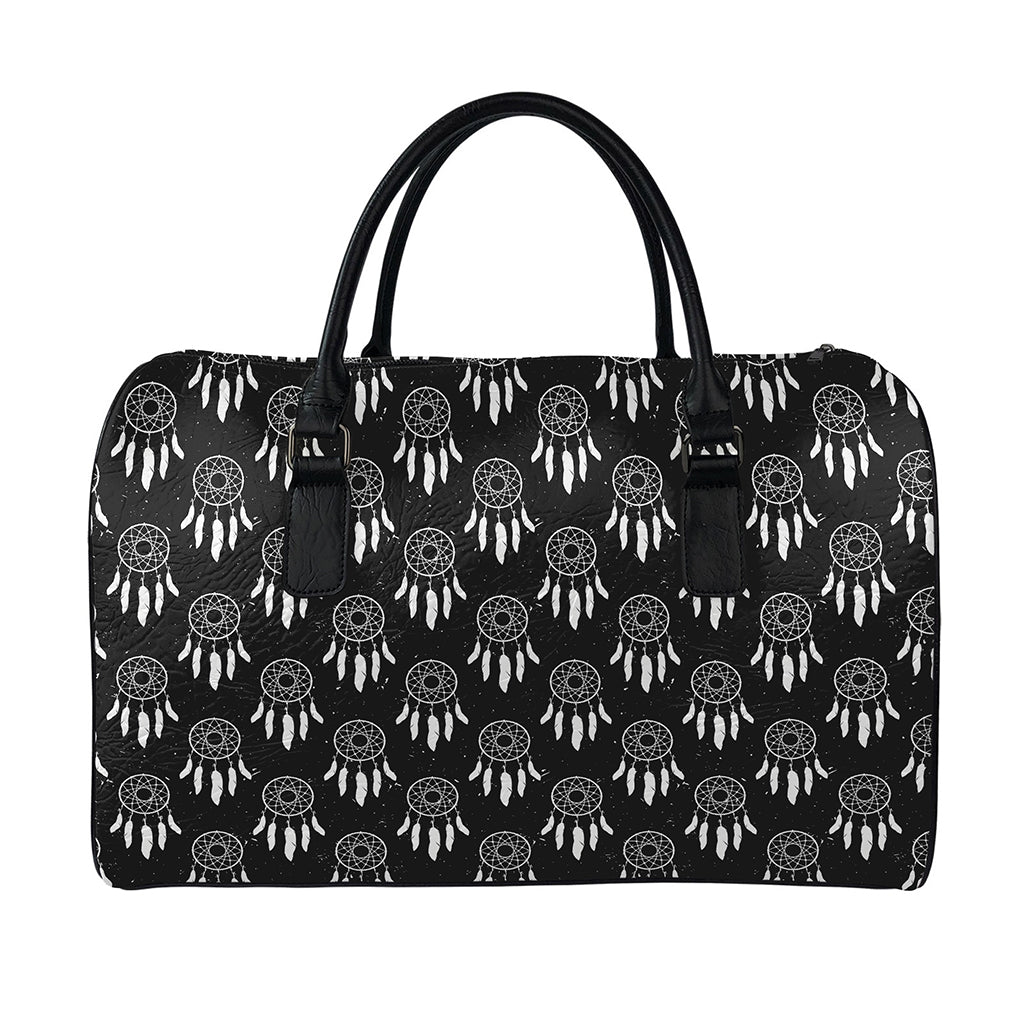 Black And White Dream Catcher Print Leather Duffle Bag