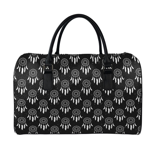 Black And White Dream Catcher Print Leather Duffle Bag