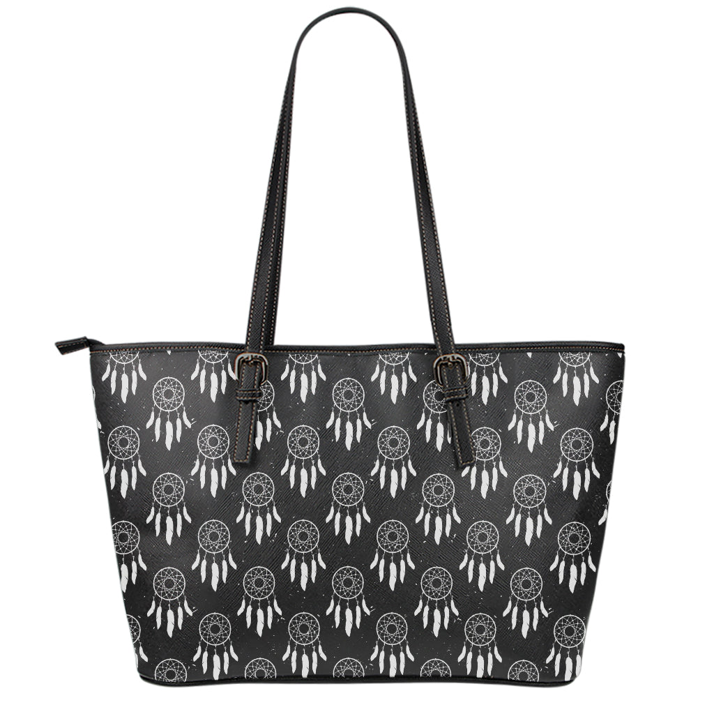 Black And White Dream Catcher Print Leather Tote Bag