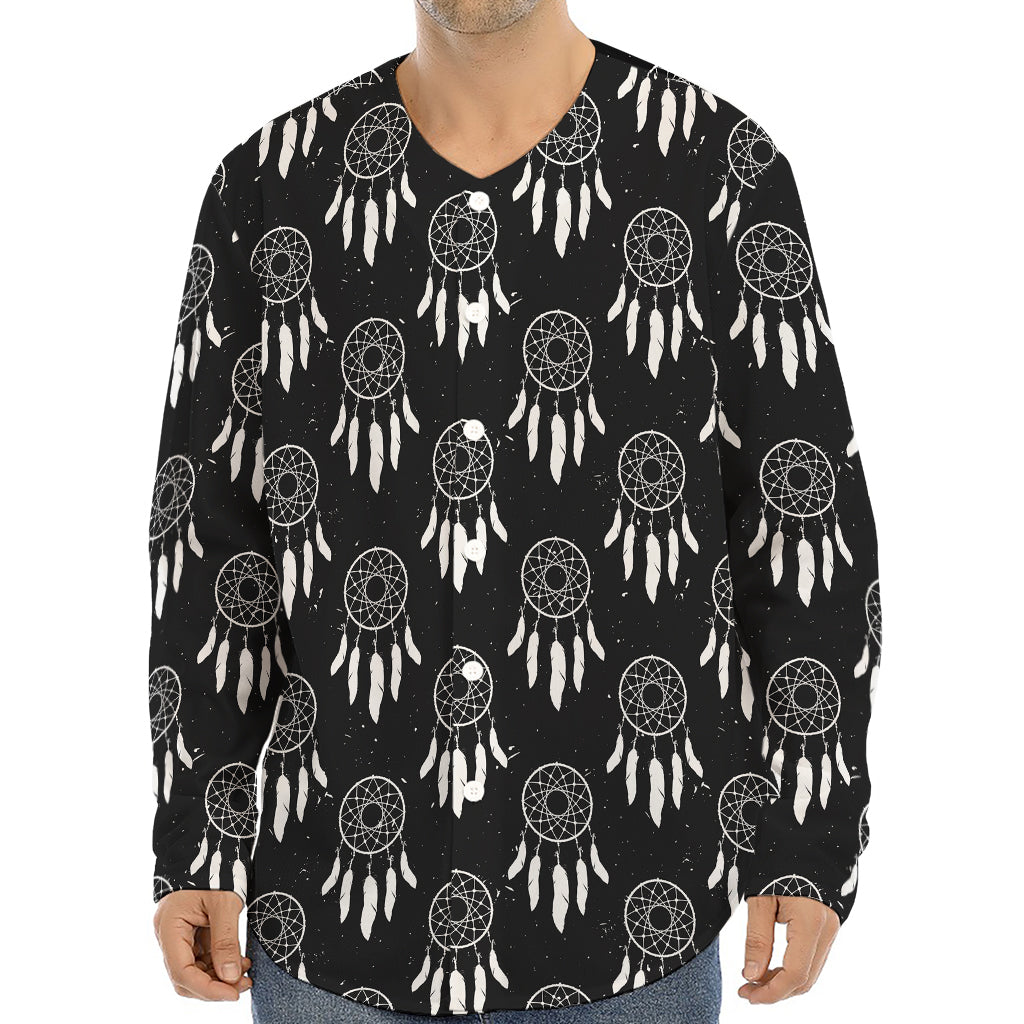 Black And White Dream Catcher Print Long Sleeve Baseball Jersey