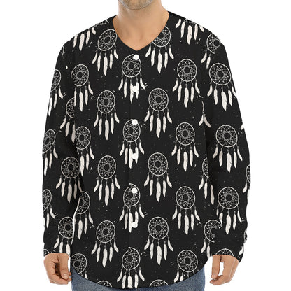 Black And White Dream Catcher Print Long Sleeve Baseball Jersey