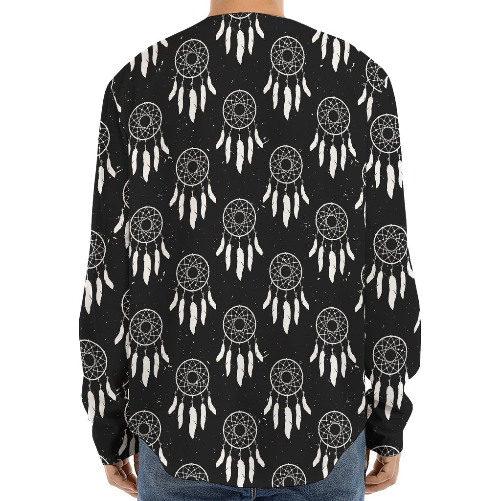 Black And White Dream Catcher Print Long Sleeve Baseball Jersey