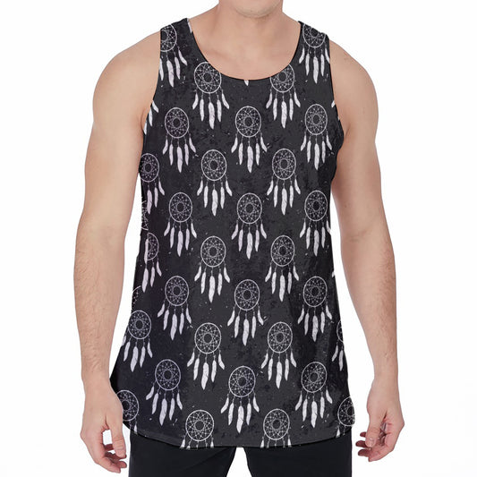 Black And White Dream Catcher Print Men's Velvet Tank Top
