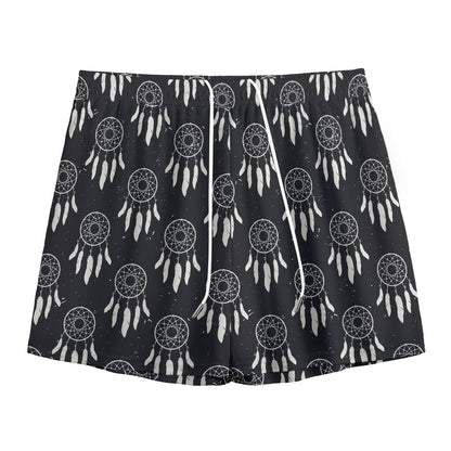 Black And White Dream Catcher Print Mesh Shorts