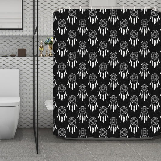 Black And White Dream Catcher Print Polyester Shower Curtain