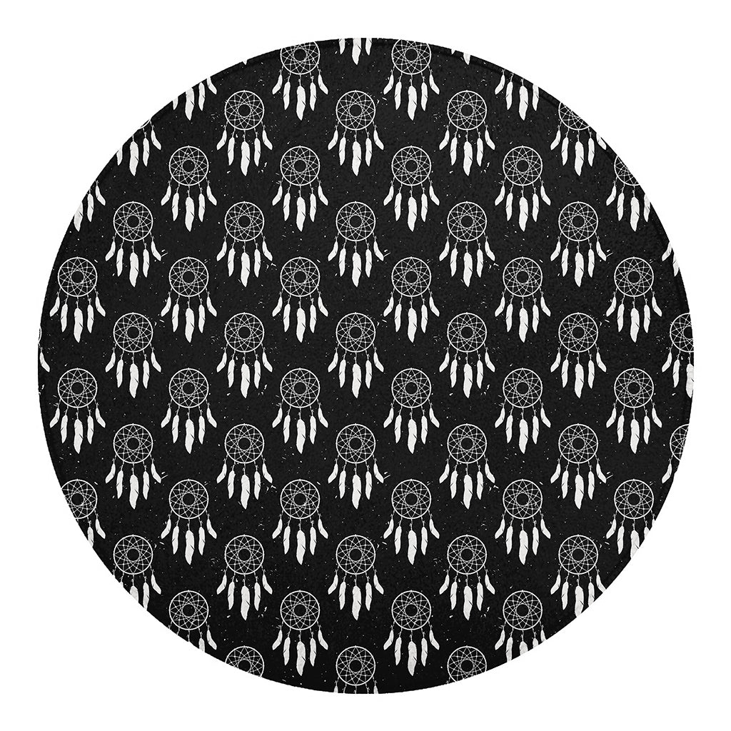 Black And White Dream Catcher Print Round Blanket