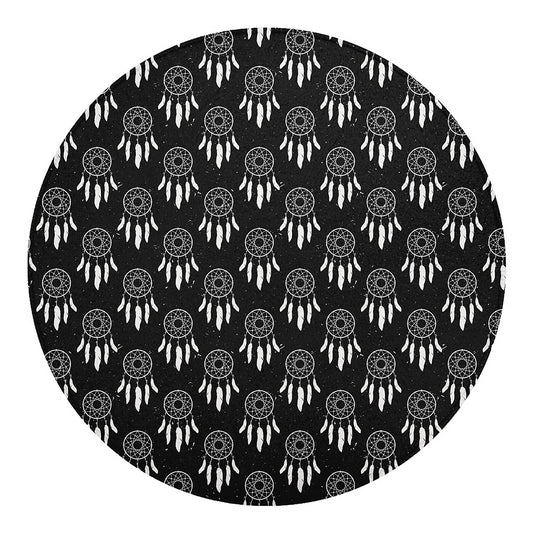 Black And White Dream Catcher Print Round Blanket