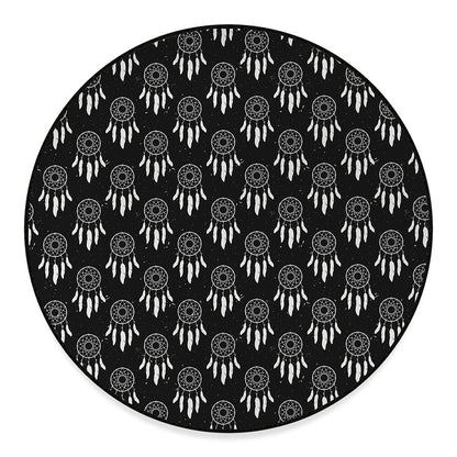 Black And White Dream Catcher Print Round Floor Mat