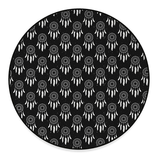 Black And White Dream Catcher Print Round Floor Mat