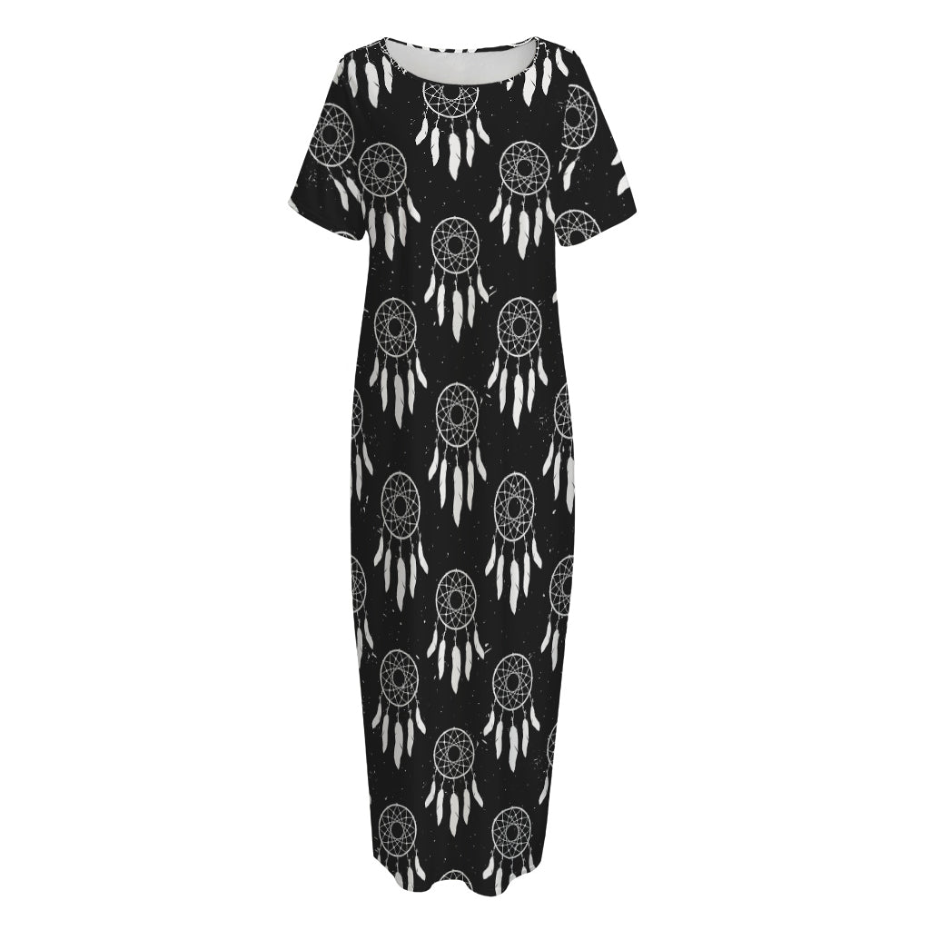 Black And White Dream Catcher Print Short Sleeve Long Nightdress