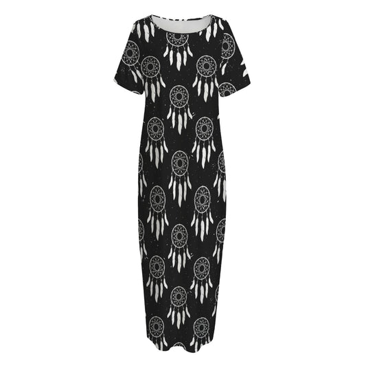 Black And White Dream Catcher Print Short Sleeve Long Nightdress