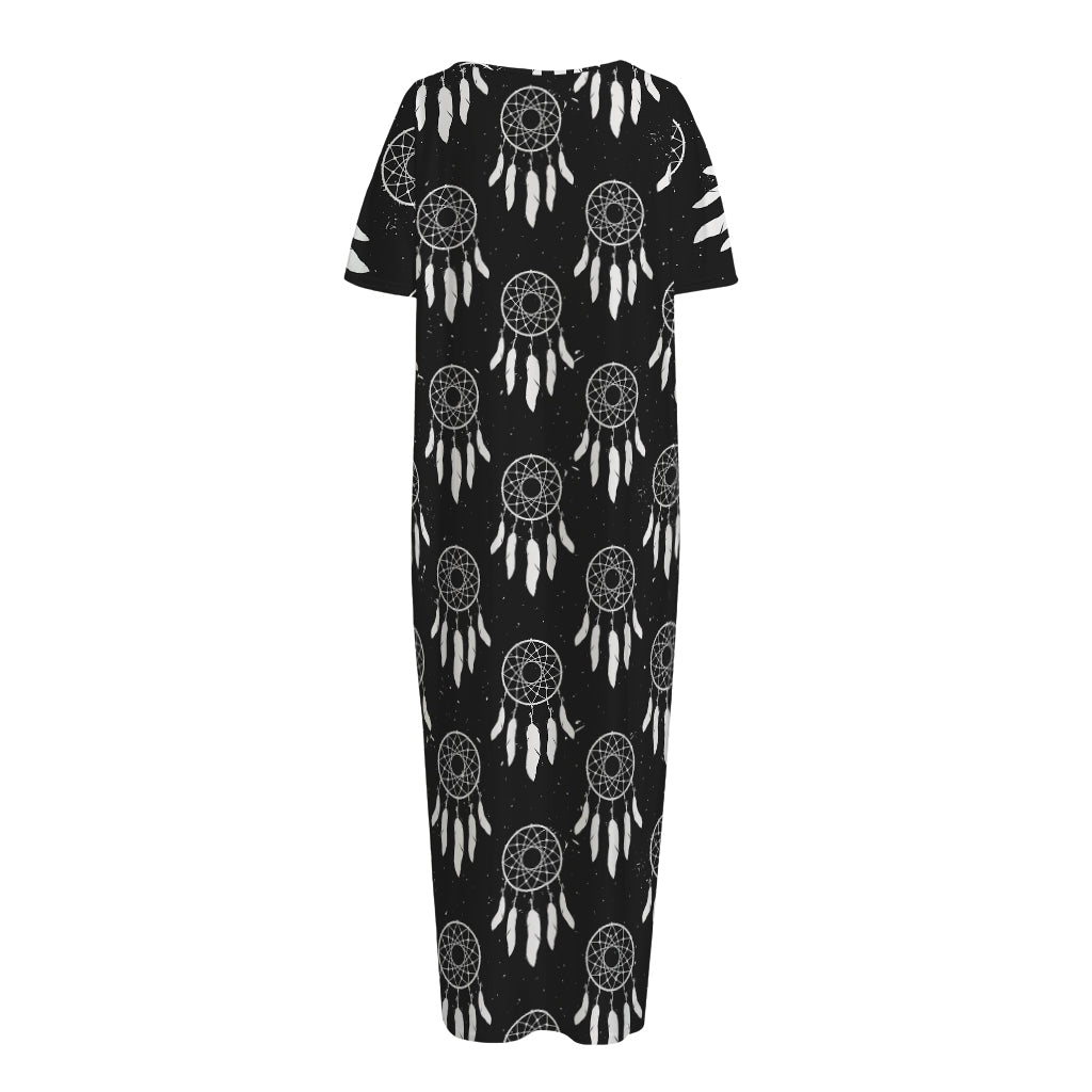 Black And White Dream Catcher Print Short Sleeve Long Nightdress