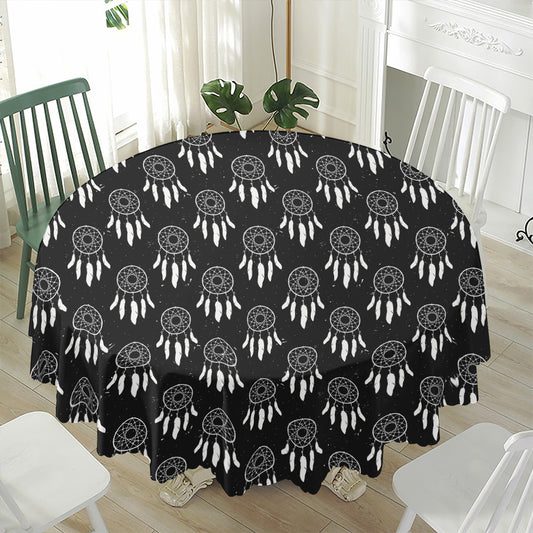 Black And White Dream Catcher Print Waterproof Round Tablecloth