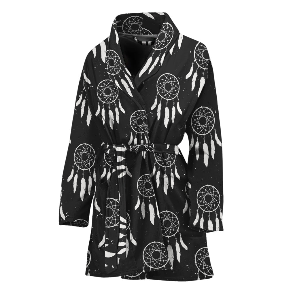 Black And White Dream Catcher Print Women's Bathrobe