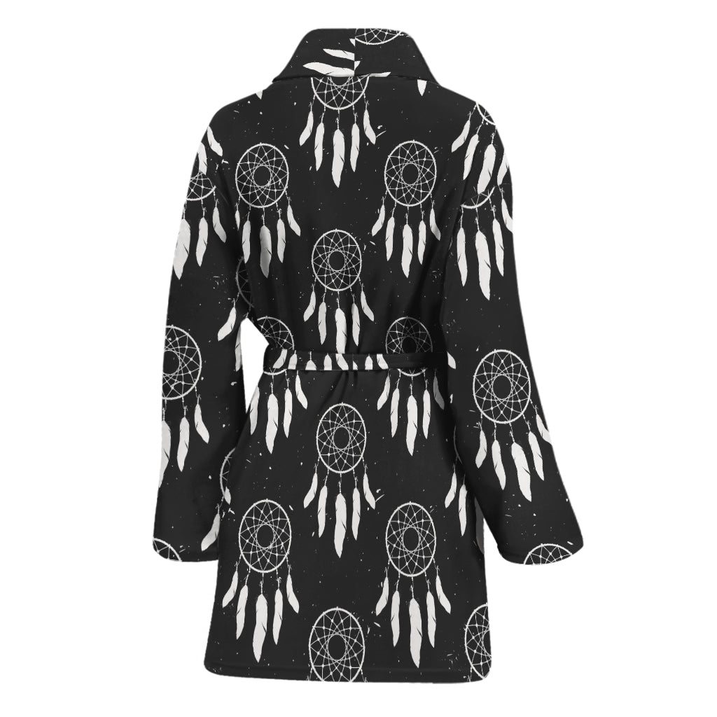 Black And White Dream Catcher Print Women's Bathrobe