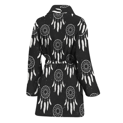 Black And White Dream Catcher Print Women's Bathrobe