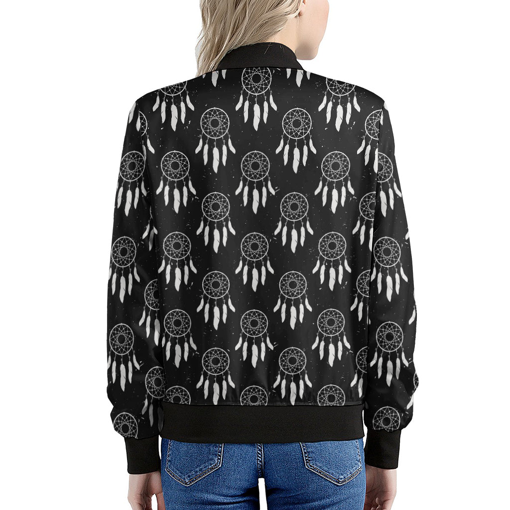 Black And White Dream Catcher Print Women's Bomber Jacket