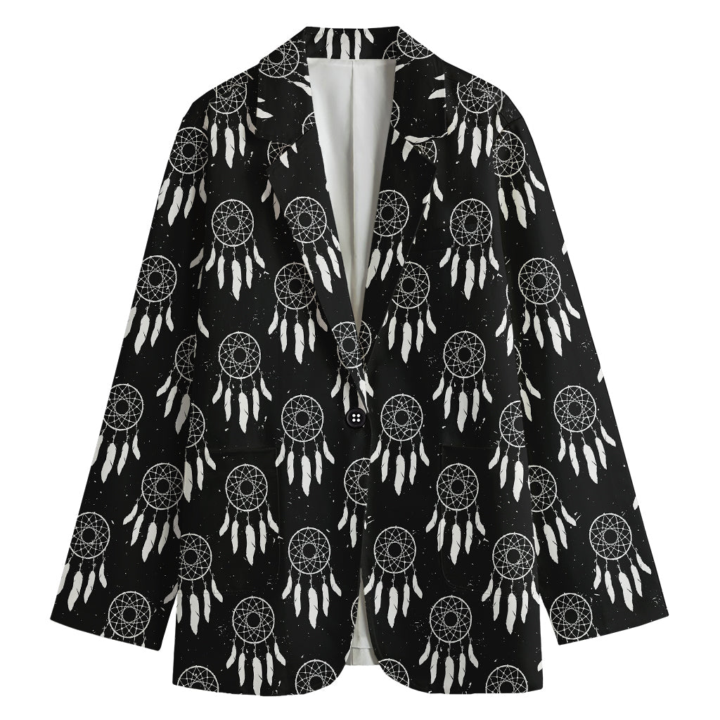 Black And White Dream Catcher Print Women's Cotton Blazer