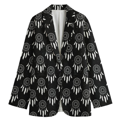 Black And White Dream Catcher Print Women's Cotton Blazer