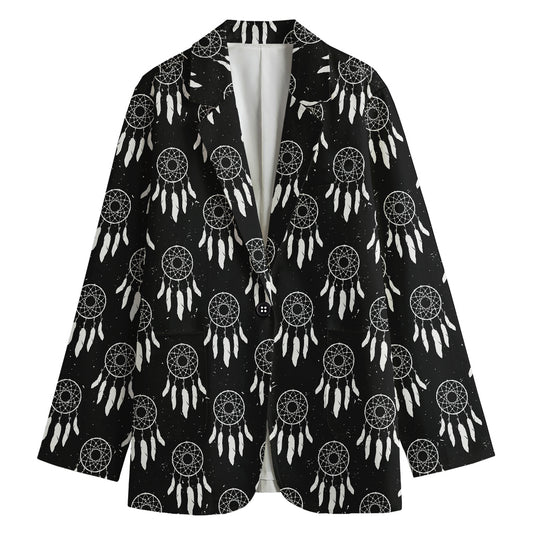 Black And White Dream Catcher Print Women's Cotton Blazer