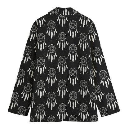 Black And White Dream Catcher Print Women's Cotton Blazer