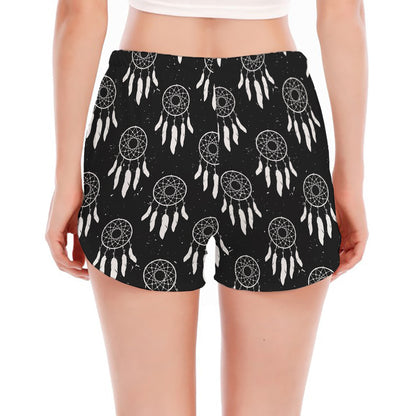 Black And White Dream Catcher Print Women's Split Running Shorts