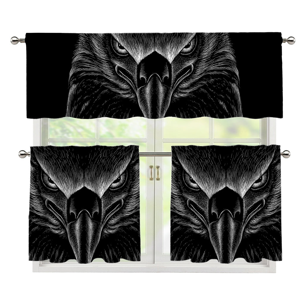 Black And White Eagle Print 3 Piece Kitchen Curtains