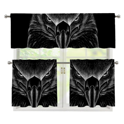 Black And White Eagle Print 3 Piece Kitchen Curtains