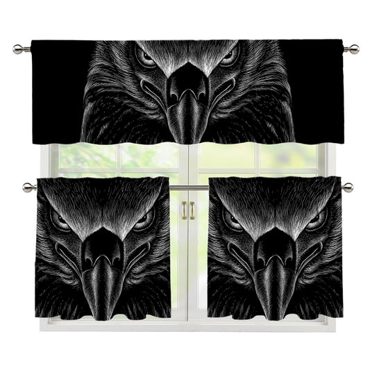 Black And White Eagle Print 3 Piece Kitchen Curtains