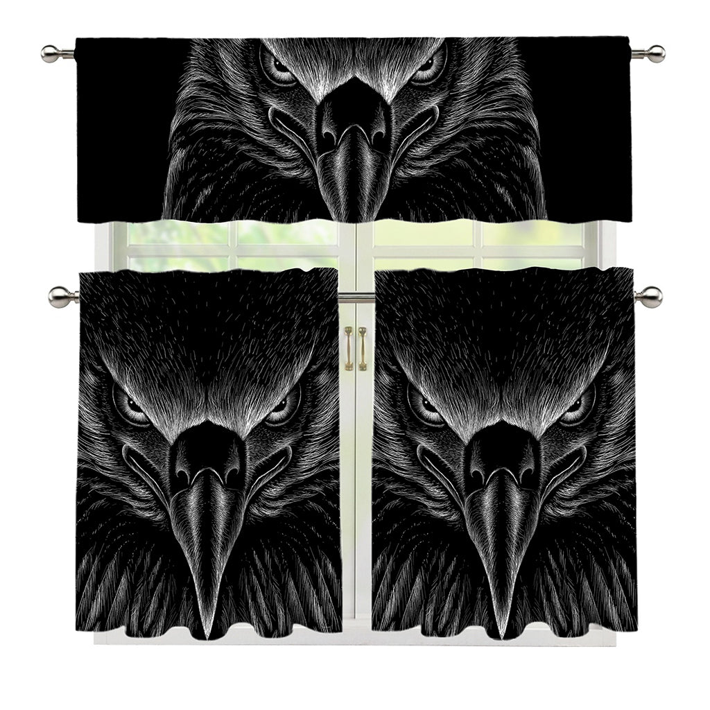 Black And White Eagle Print 3 Piece Kitchen Curtains