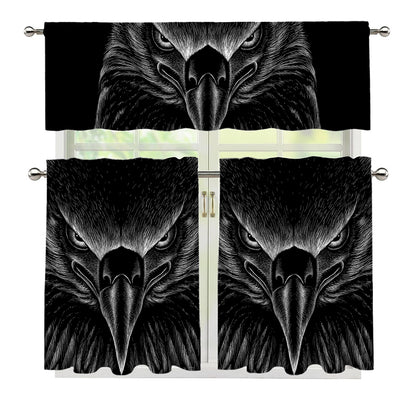 Black And White Eagle Print 3 Piece Kitchen Curtains