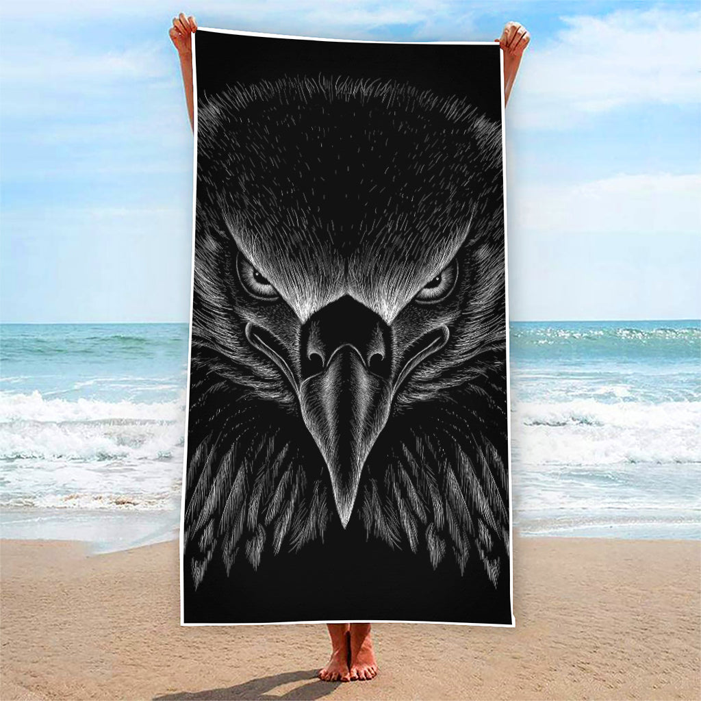 Black And White Eagle Print Beach Towel
