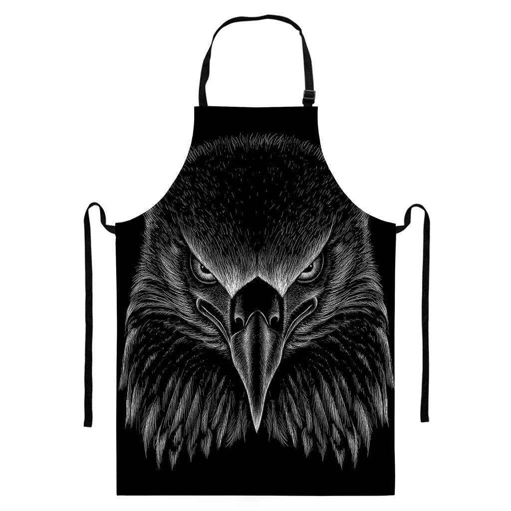 Black And White Eagle Print Bib Apron With Pocket