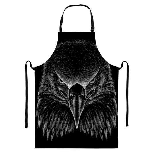 Black And White Eagle Print Bib Apron With Pocket