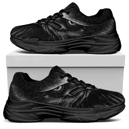 Black And White Eagle Print Black Chunky Shoes