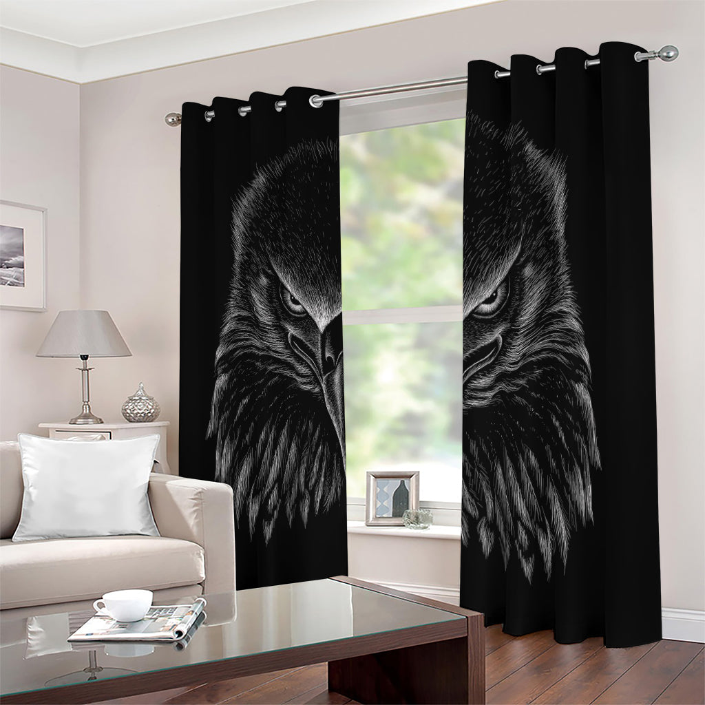Black And White Eagle Print Blackout Grommet Curtains