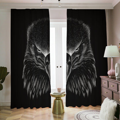 Black And White Eagle Print Blackout Pencil Pleat Curtains
