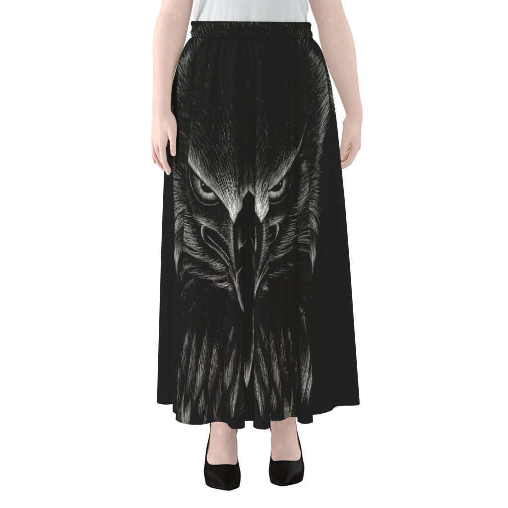 Black And White Eagle Print Chiffon Maxi Skirt