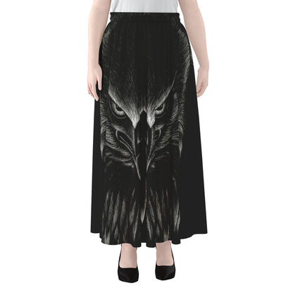 Black And White Eagle Print Chiffon Maxi Skirt
