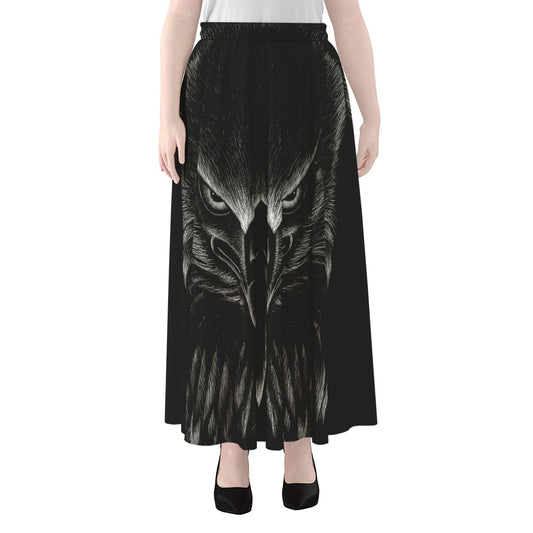 Black And White Eagle Print Chiffon Maxi Skirt