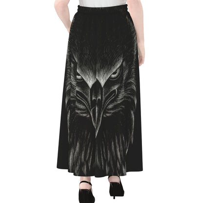 Black And White Eagle Print Chiffon Maxi Skirt