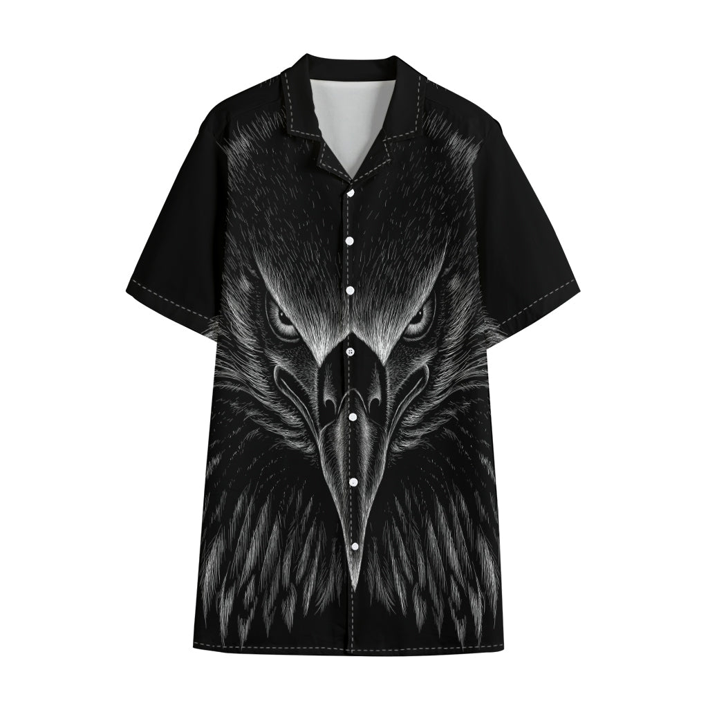 Black And White Eagle Print Cotton Hawaiian Shirt