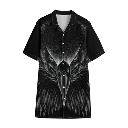 Black And White Eagle Print Cotton Hawaiian Shirt